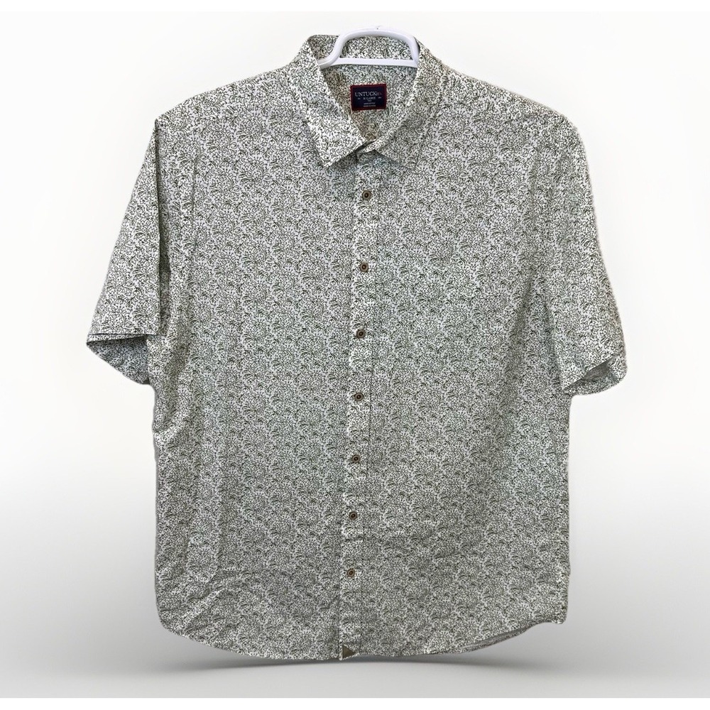 Untuckit‎ Hillview XL White Green Leaf Short Sleeve Button Up Casual Preppy